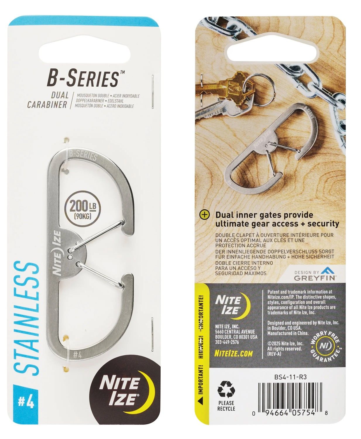 Карабин двухкамерный #4 Nite Ize B-Series Dual BS4-11-R3, нержавеющая сталь - фото